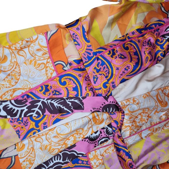 Zara color block belted kimono jacket with pockets silky polyester orange purple - Picture 6 of 10